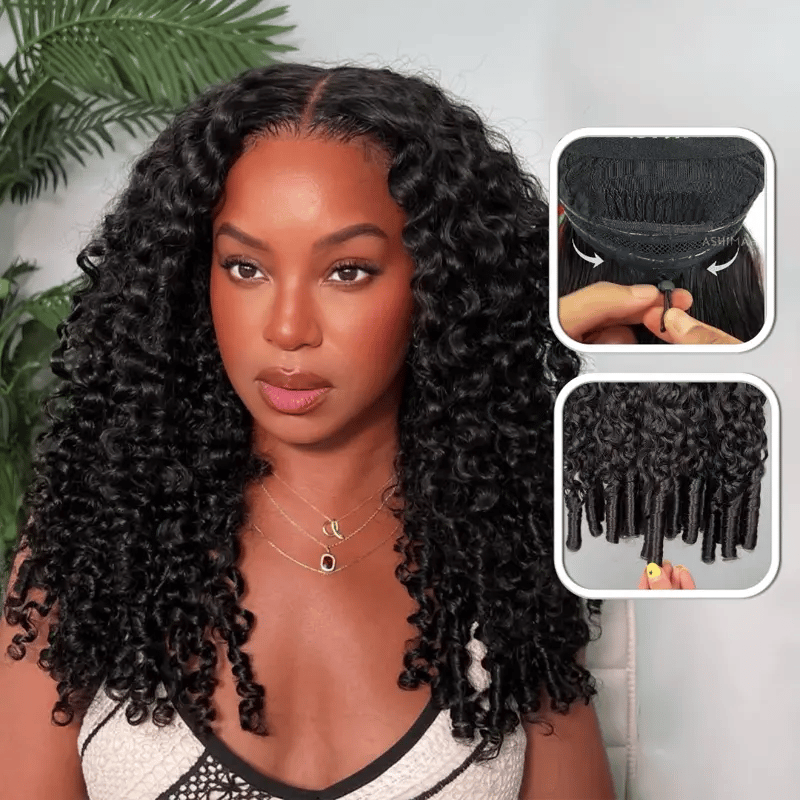 Burmese Curly Spiral Curls End Glueless 13x6 Lace Wig Flexible Fit Drawstring Put On And Go Natural Hairline  - Amanda Hair