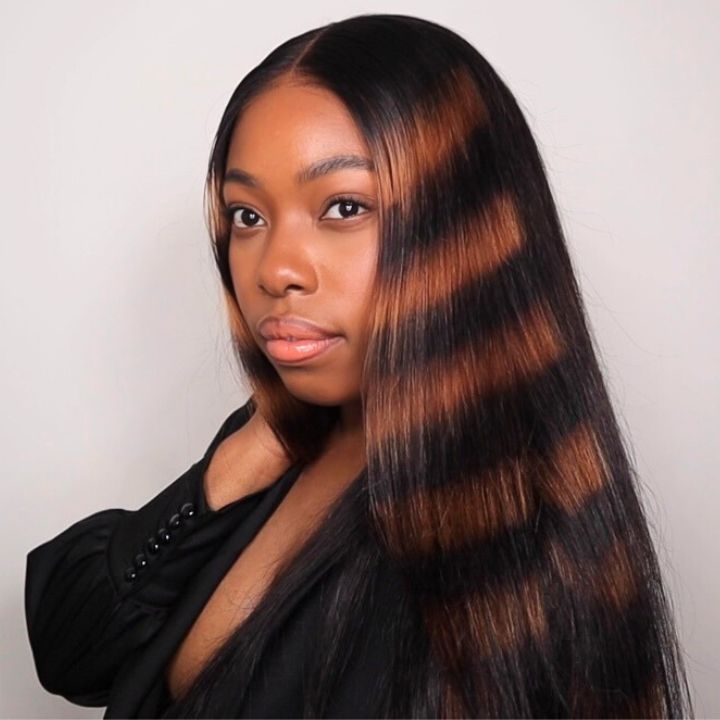Resalte la onda del cuerpo 13x4 Frente de encaje / 4 * 4 Pelucas con cierre de encaje Peluca de color rubio claro degradado con cabello de bebé - Amanda Hair