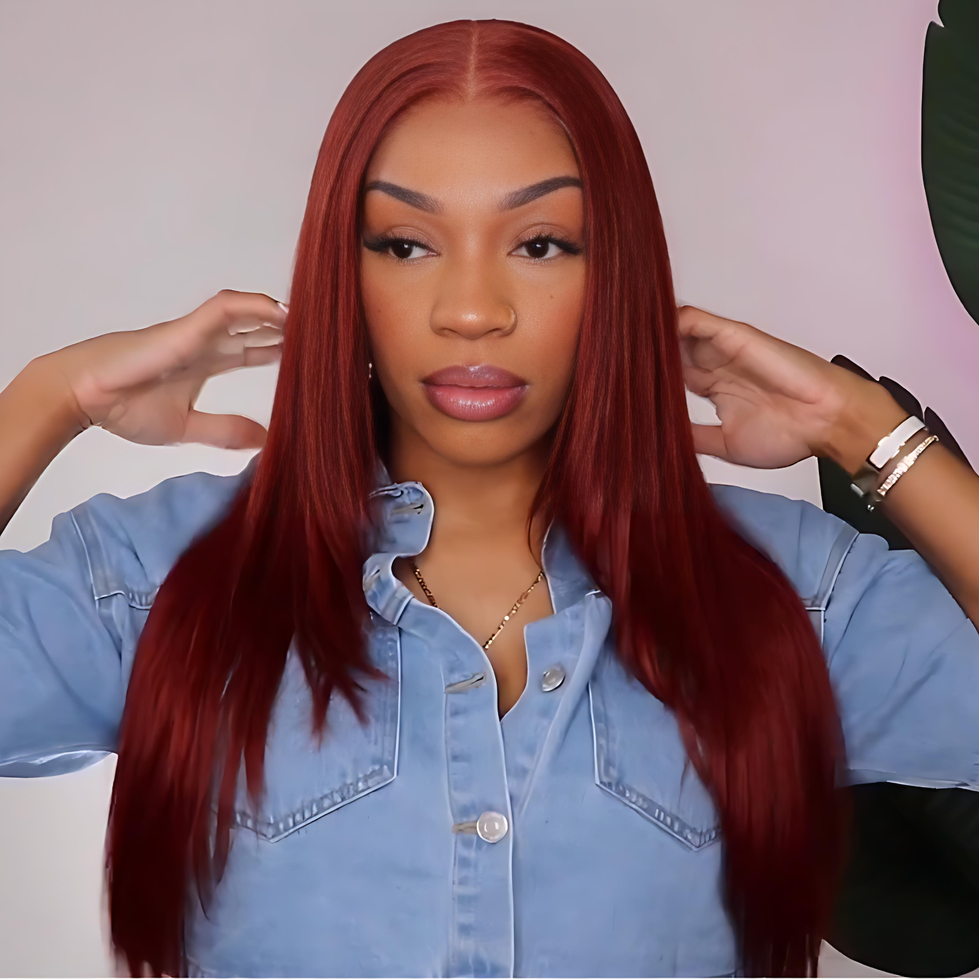 Reddish Brown Straight 13x4/13x6 Lace Front Straight Butterfly Haircut Auburn Brown Wig Layered Hair-Amanda Hair