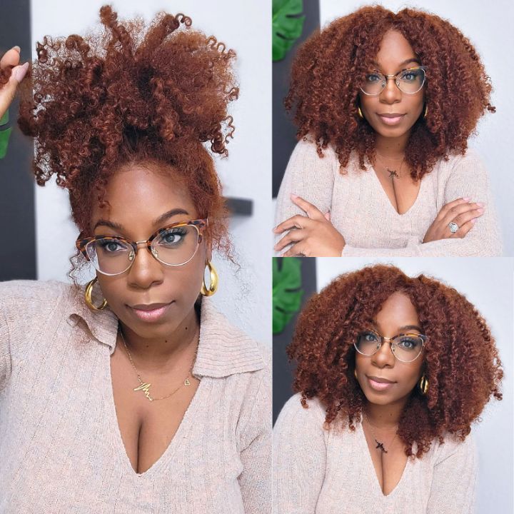 Auburn Brown Glueless Lace Frontal  Kinky Curly Wig Human Hair Flash Sale-Amanda Hair