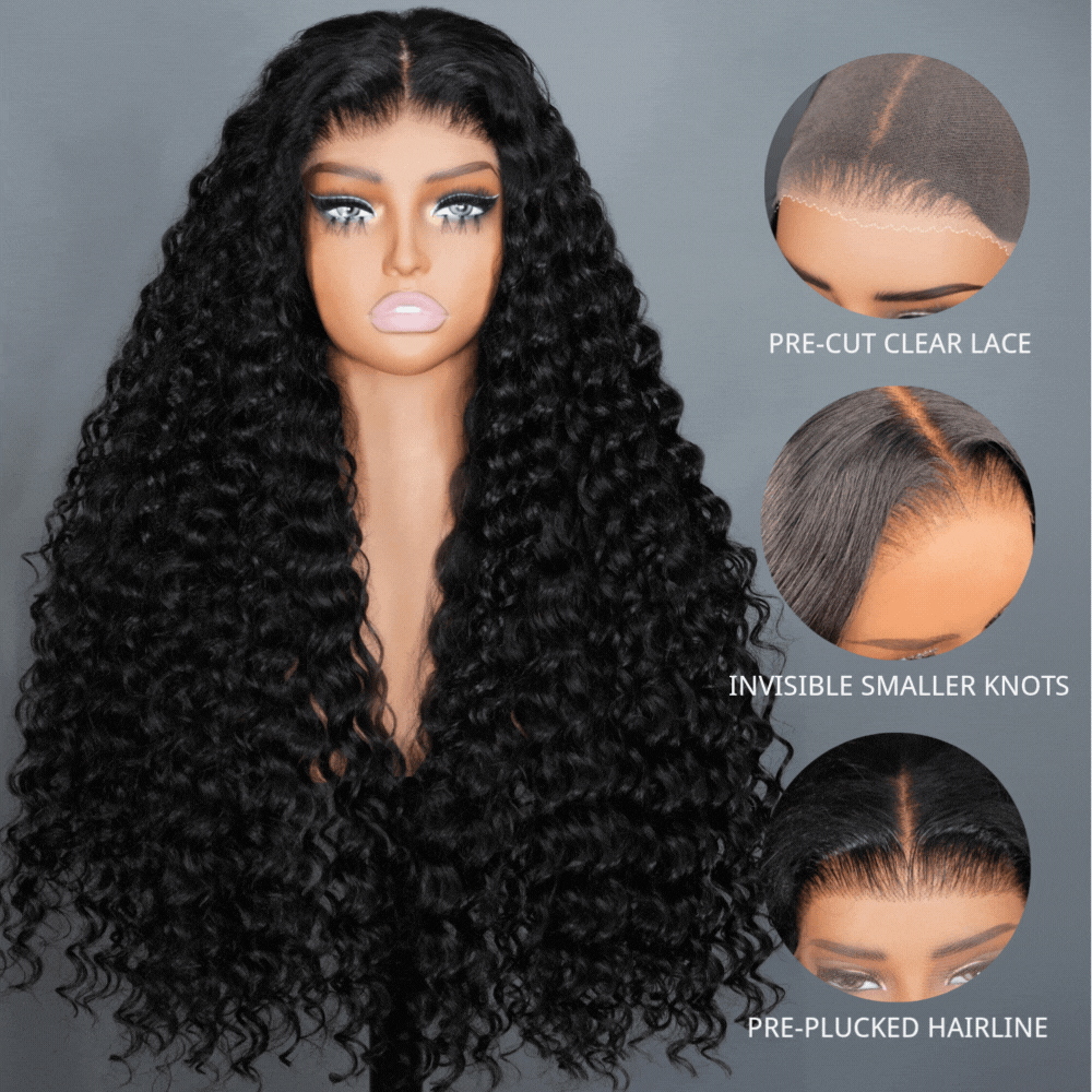 300% Density Glueless Deep Wave 6x4 / 13x4 Transparent HD Lace Front Wig Pre Plucked Hairline Virgin Human Hair  - Amanda Hair