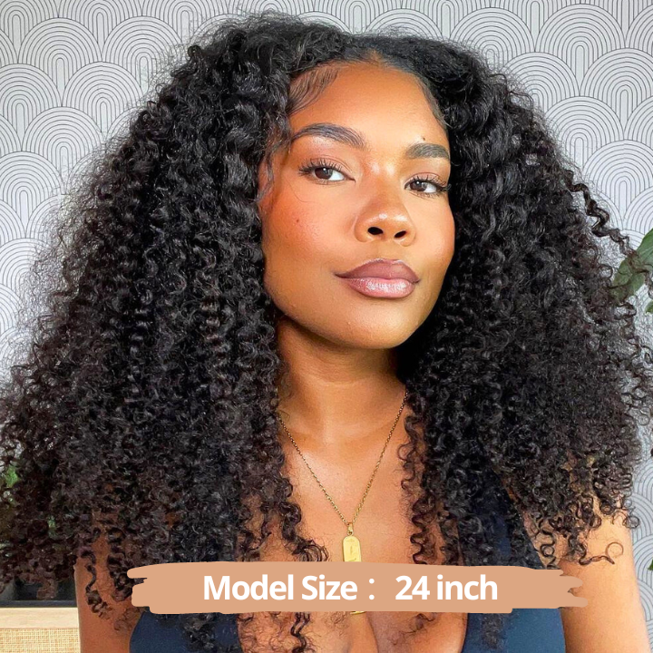Perruque en V sans colle pour débutant, cheveux humains bouclés, sans couture, sans gel, sans laisser de côté - Amanda Hair