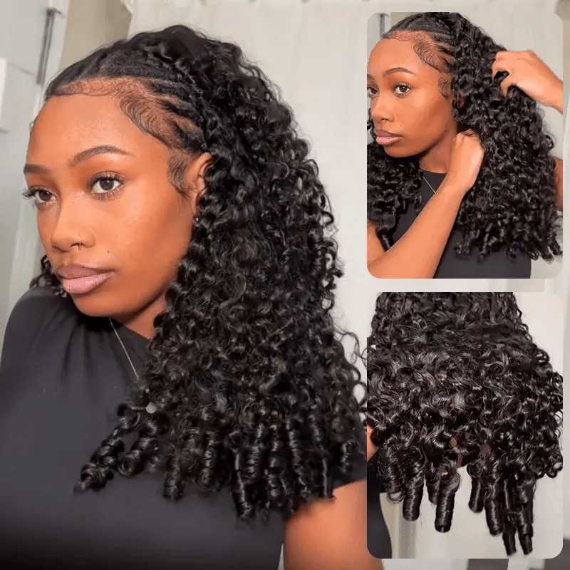 3 In 1 Half Wig Burmese Curly Spiral Curls End Glueless Flexible Fit Drawstring Put On And Go Flash Sale - Amanda Hair