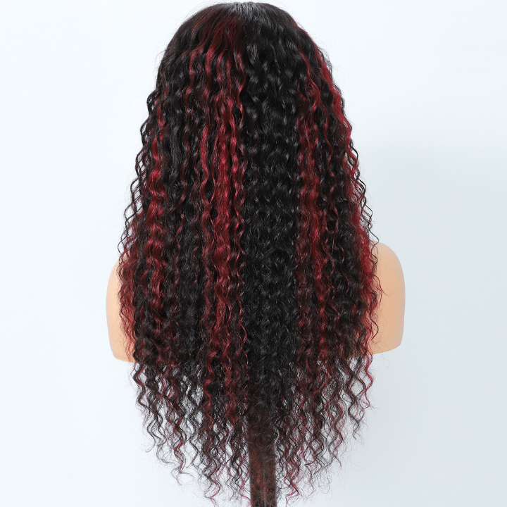 Peluca con encaje frontal de alta definición con ondas al agua de cabello humano color burdeos resaltado de 13 x 4/7 x 5 - Amanda Hair