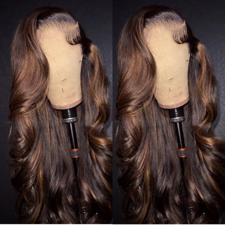 Glueless Highlights Blonde Color 13x4 Transparent HD Lace Frontal Wig Body Wave Human Hair Wig -AmandaHair