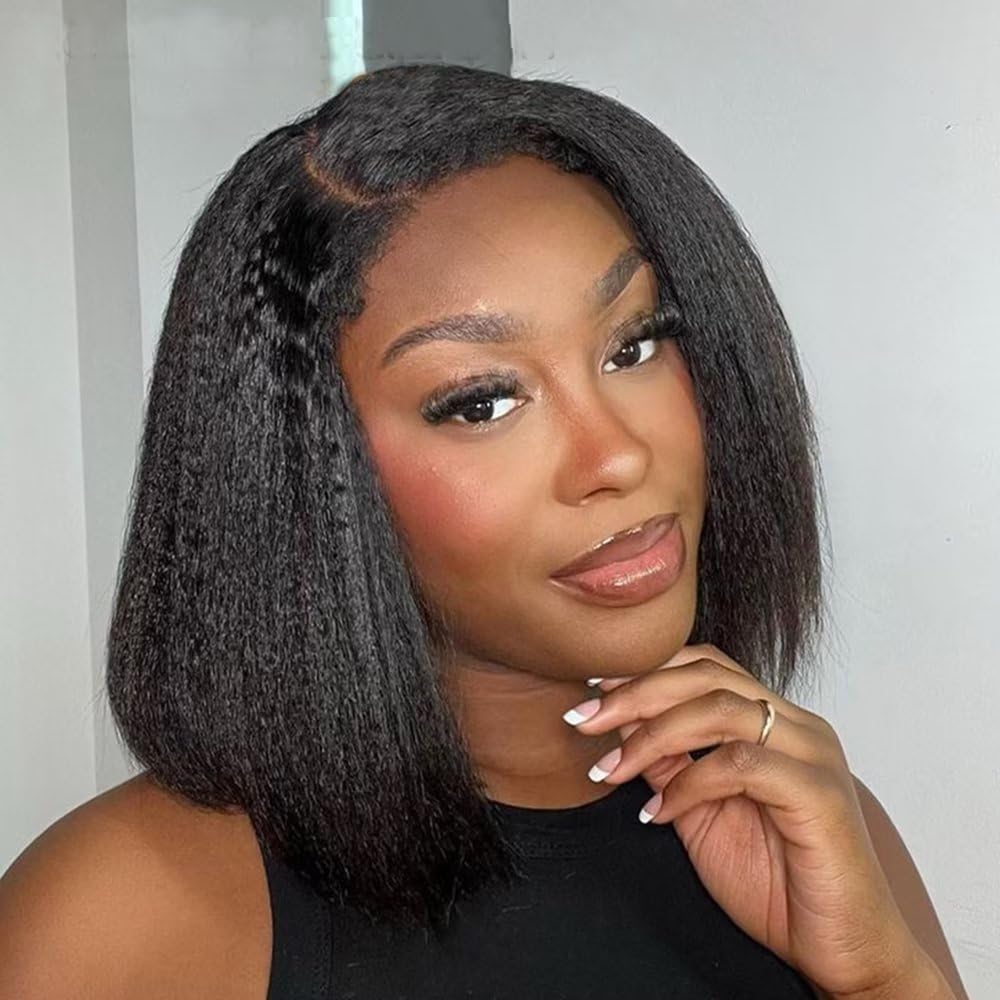 Kinky Straight Bob Peluca 13x4 Lace Front Cabello humano Bob Pelucas para mujeres-Amanda Hair
