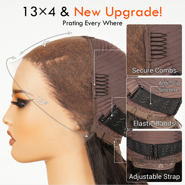 MaxPre 13x4 Glueless Butterfly Layered Haircut Yaki Straight Lace Wigs Nature Burmese Human Hair Wigs Throw On & Go Workout Wigs