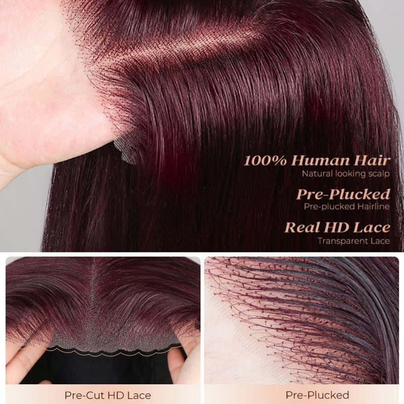 Borgoña 99J Color Jerry Curly T Parte 13 * 4 Encaje Frontal Peluca de cabello humano 180% Densidad Encaje Parte Pelucas - Amanda Hair