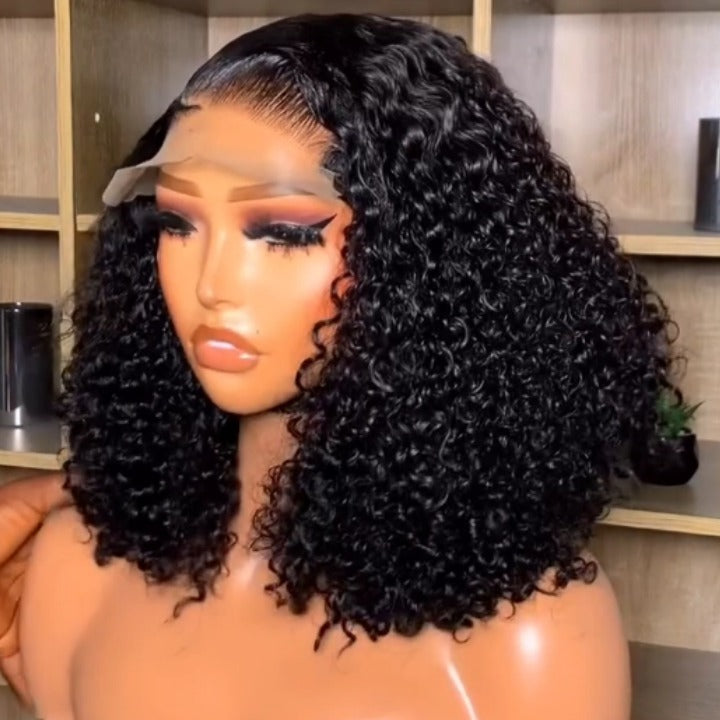 Sunshine Chic Glueless Short Curly Transparent Lace Bob Wigs Brazilian Human Hair Pre Plucked Hairline Nature Color -Amanda Hair