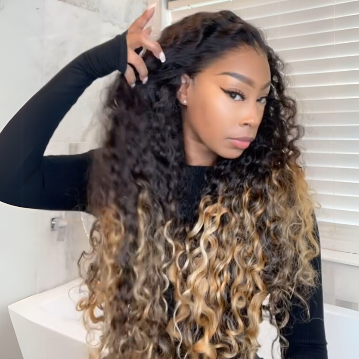 Flash Sale: $0 get The Bob Wig Two Tone Ombre Honey Blonde Glueless Curly 6x4 HD Lace Closure Colored Wigs
