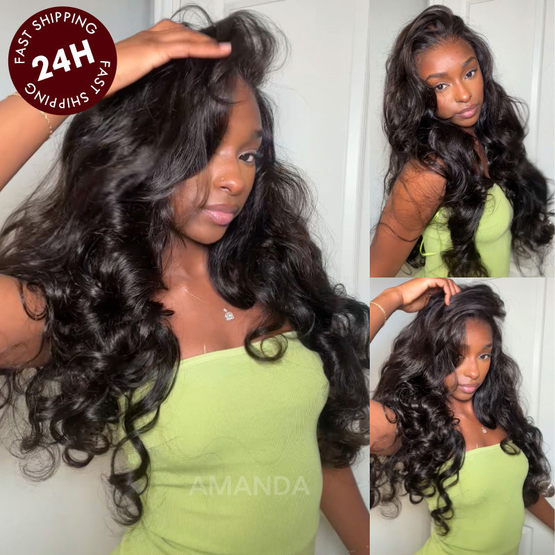 Pre Everything Loose Wave Lace Front Wigs with Curtain Bangs Clear Transparent HD Lace Glueless Wig Flash Sale-Amanda Hair