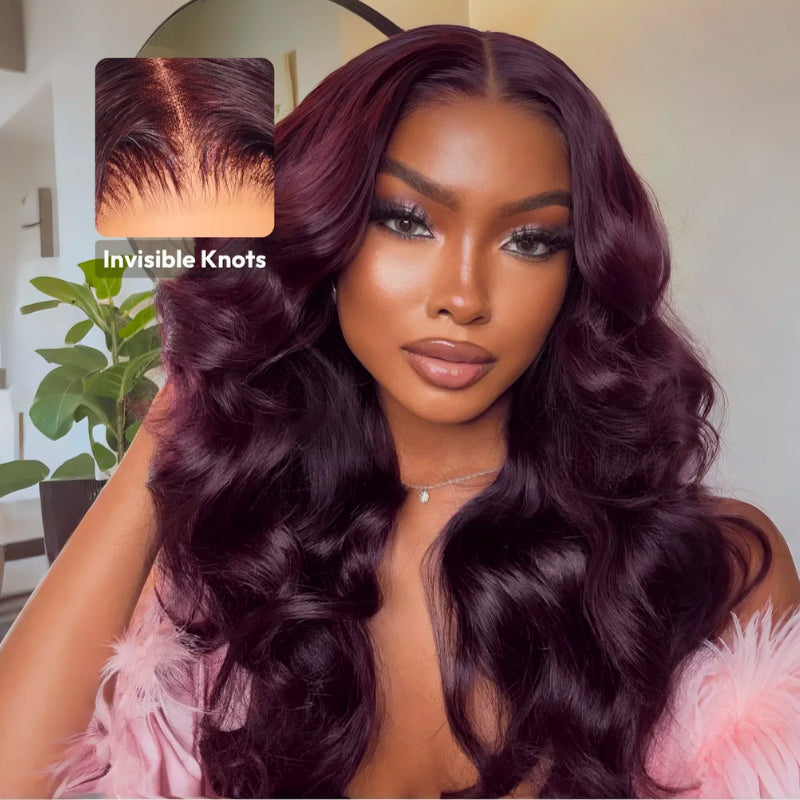 Straight 7x5 / 13x4 Lace Frontal Glueless Purple Black Cherry Burgundy Wig Invisi Drawstring Human Hair Wigs-Amanda Hair