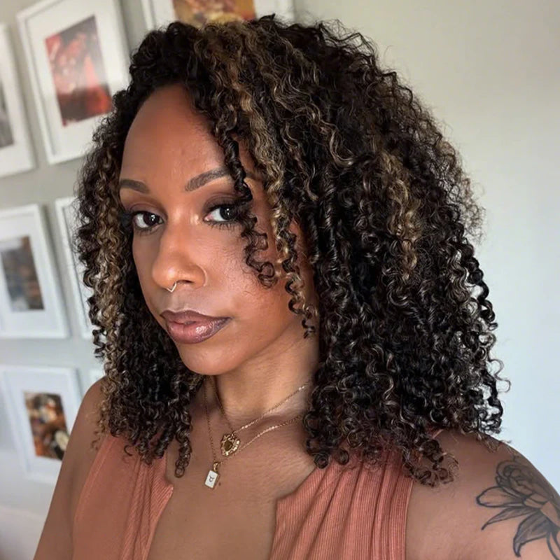 3 In 1 Half Wig | Highlight Brown Jerry Curly Put On & Go Half Wig Flip Over Invisi Drawstring Wig Flash Sale