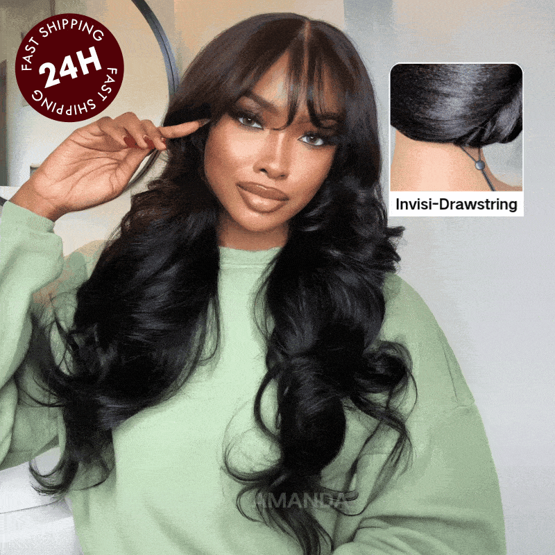 Extra 50% Off | Loose Wave 13x4 Pre-Everything Lace Frontal Fluffy Wig With Face Framing Bangs And Invisi-Drawstring