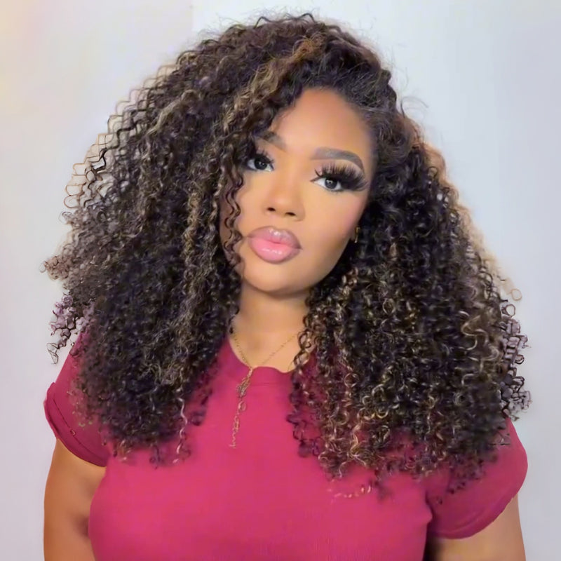 3 In 1 Half Wig | Highlight Brown Jerry Curly Put On & Go Half Wig Flip Over Invisi Drawstring Wig Flash Sale