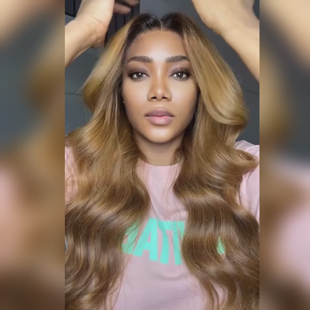Honey Blonde Mix Light Brown Glueless Body Wave Human Hair Clear Transparent Lace Front Colored Wigs For Women-Amanda Hair