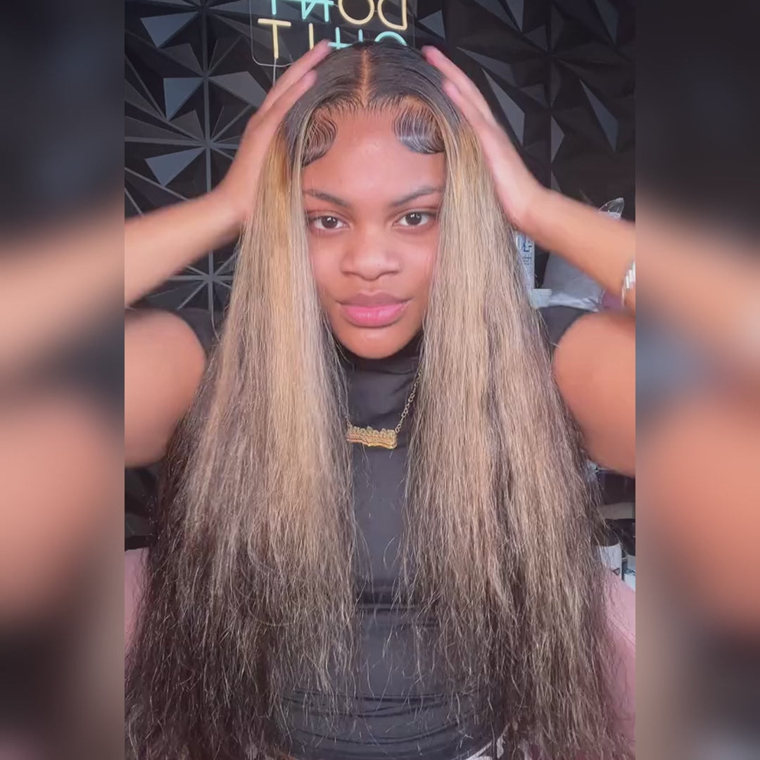 Resalte la onda del cuerpo 13x4 Frente de encaje / 4 * 4 Pelucas con cierre de encaje Peluca de color rubio claro degradado con cabello de bebé - Amanda Hair