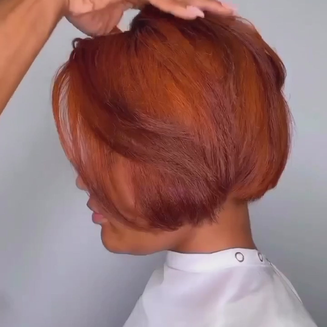 Pelucas de encaje Bob corto, rectas y de color marrón granate, línea de cabello pre-depilada transparente, no se necesita código - Amanda Hair