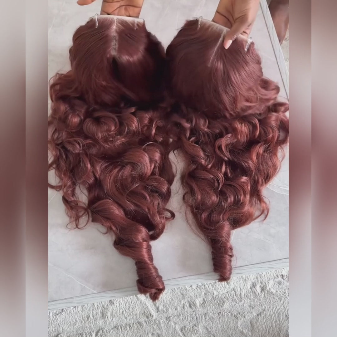 Easy on Wig Human Hair Reddish Brown Loose Wave Glueless Lace Front Color Wigs-Amanda Hair