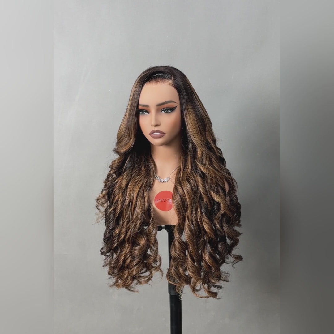 Wow $0.1 Lace Wig| Glueless 3D Body Wave Highlight Balayage Brown Put On & Go Invisible Drawstring Transparent HD Lace Wig Flash Sale