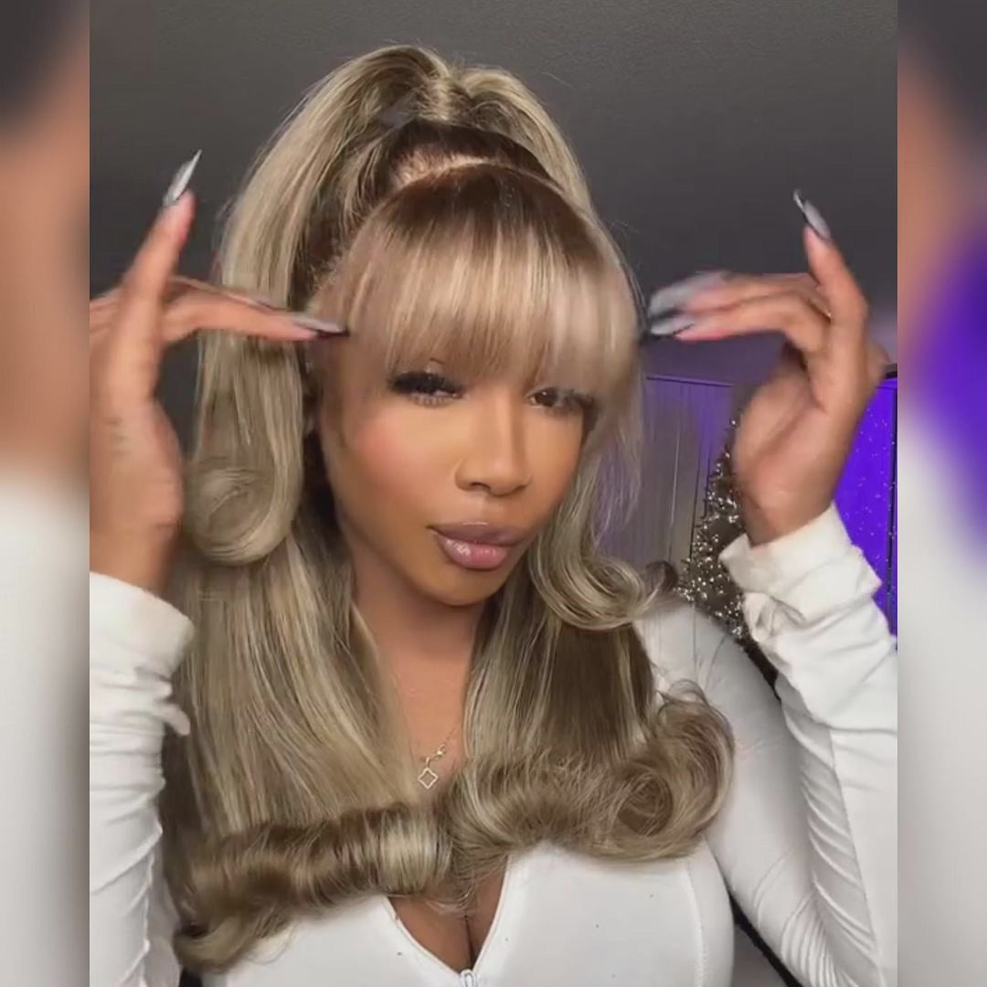 Balayage Highlight Linen 13*4 Lace Wigs P16/613 Body Wave Lace Front Wigs Human Hair Undetectable Transparent HD with Deep Hairline Free Part C Type Hairstyle