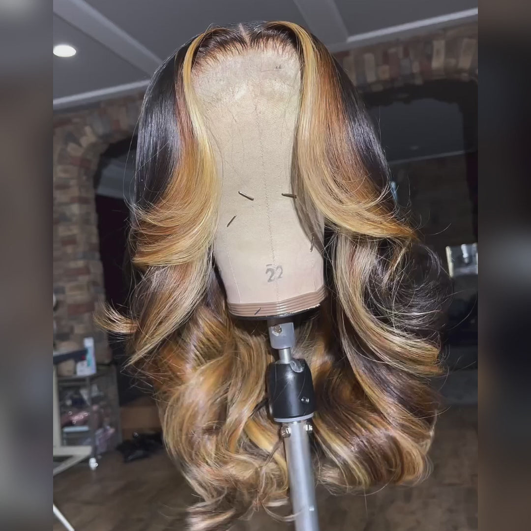 1B/27/30 Highlights Wig Human Hair HD 13X4Lace Frontal Body Wave Wig Blonde Black Pre Plucked Glueless Wig -AmandaHair