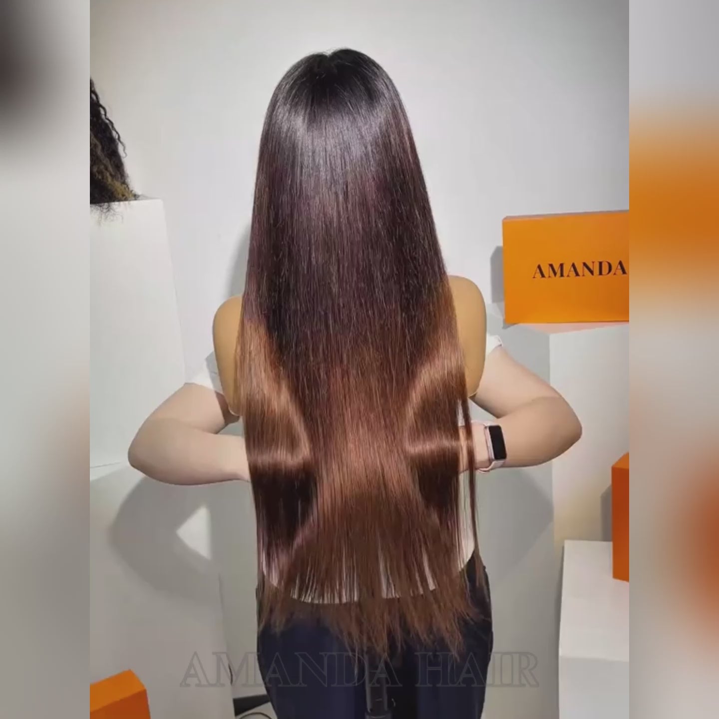 Peluca de cabello humano 100 % liso con frente de encaje, color marrón ombré y raíces oscuras sin pegamento - Peluca de cabello humano transparente con frente de encaje y cierre - Amanda Hair