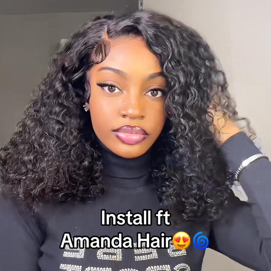 Glueless Short Afro Curly Bob Wig 4x4 / 13x4 Brazilian Curly Hair Flash Sale Amanda Hair