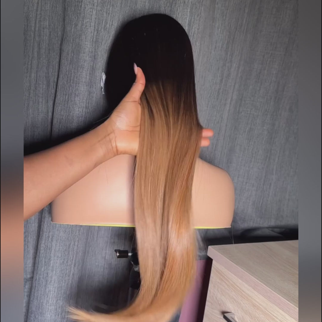 Dark Root Ombre Honey Blonde Brazilian Straight Hair Long Glueless  Lace Front Wigs 13x4 Clear Transparent  Lace Front Wigs-Amanda Hair