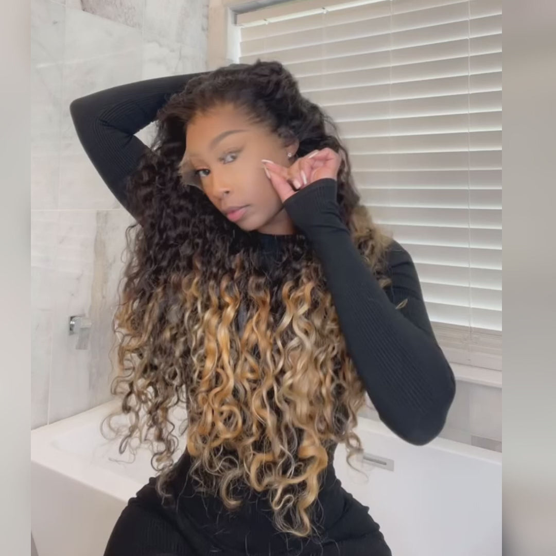 Flash Sale: $0 get The Bob Wig Two Tone Ombre Honey Blonde Glueless Curly 6x4 HD Lace Closure Colored Wigs