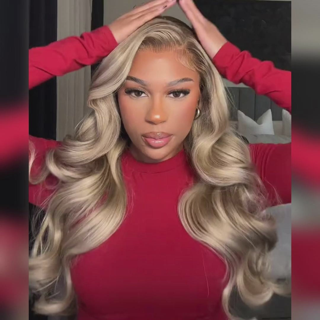Halloween’s Pick | Blonde Highlight Champagne Color 13x4 HD Transparent Lace 613 Body Wave / Straight Human Hair Wigs 180% Density