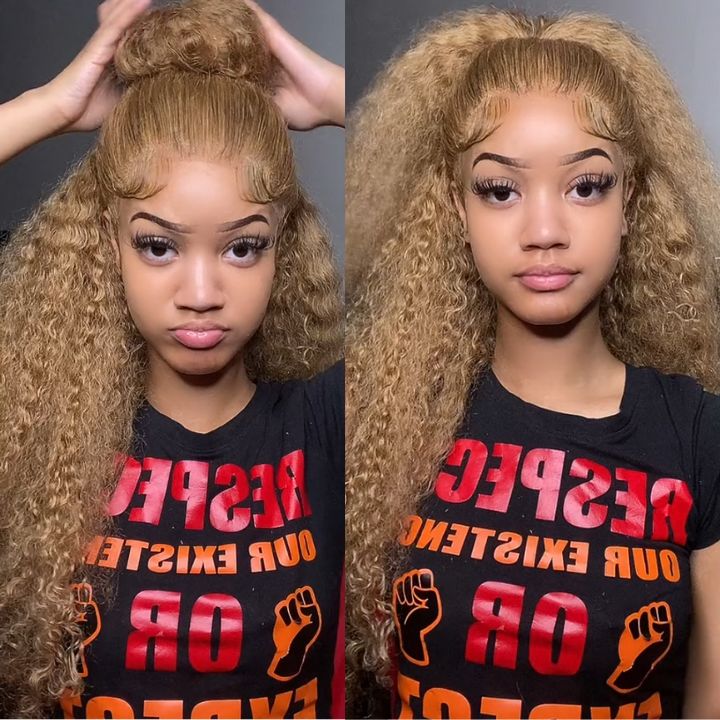 Honey Blonde Body Wave #27 Color  Glueless  Lace Front Human Hair Wigs for Women-Amanda Hair