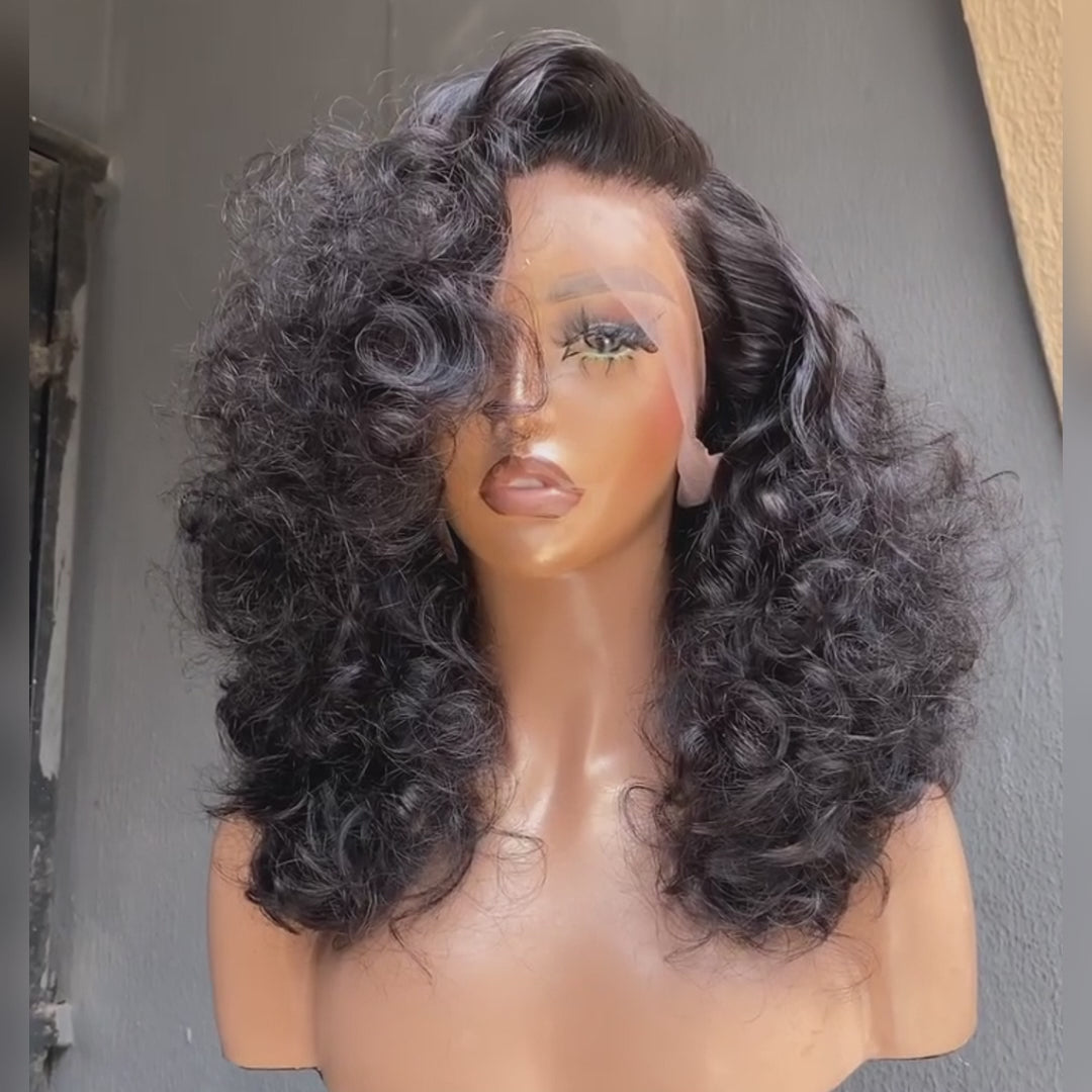 Glueless Loose Wave Natural Human Hair Clear Transparent Lace Front Wand Curly Wigs For Women-Amanda Hair