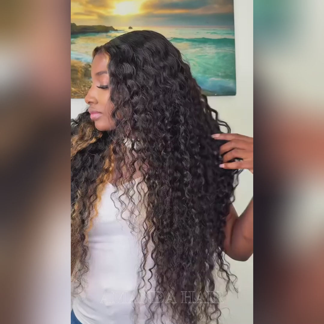 300% Density Pre Everything Glueless Blonde Highlights On Luxurious Deep Curly Wave Wig Clear Transparent Lace Wig – Amanda Hair