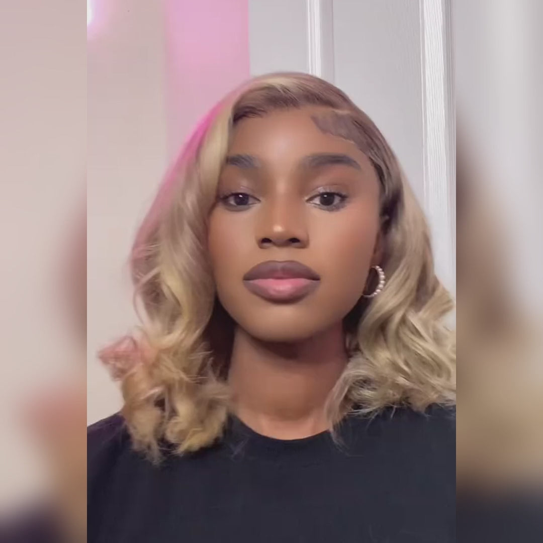 613 # Rubio Brasileño Recto Bob corto Pelucas 150% Densidad Peluca frontal de encaje transparente Pre arrancado Pelucas de encaje sin pegamento-Amanda Hair