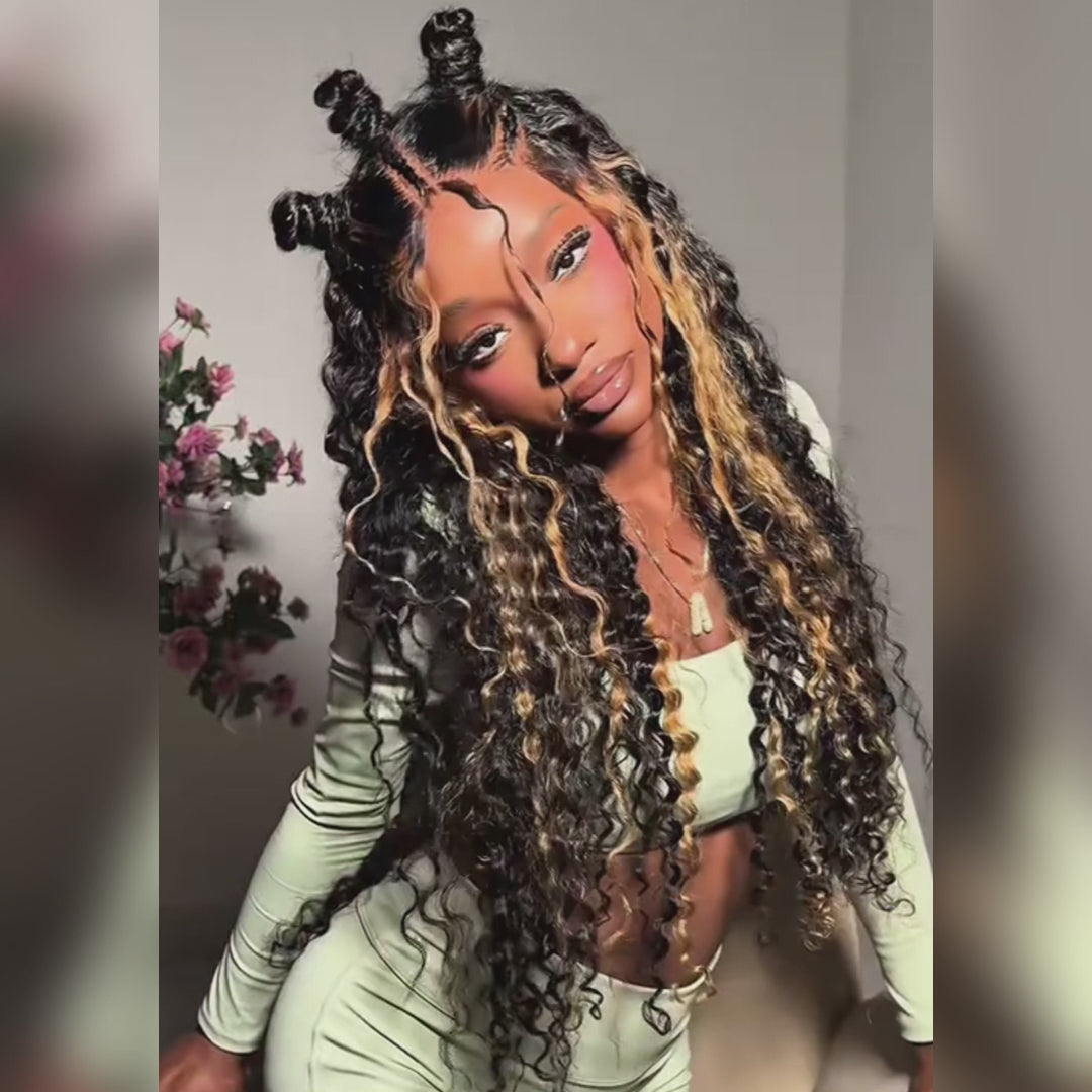 Flash Sale Buy 2 Get 1 Free Blonde Highlights Luxurious Deep Curly Wave Glueless Put On & Go HD Lace Front Wig