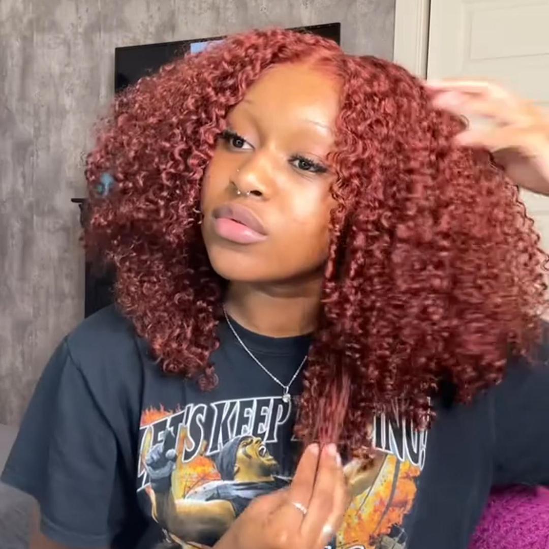 Auburn Brown Glueless Lace Frontal  Kinky Curly Wig Human Hair No Code Needed -Amanda Hair