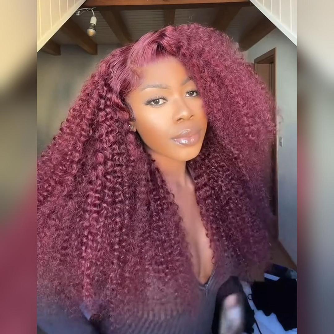 99J Burgundy Lace Front Wig Curly Colored HD Transparent Lace Human Hair Wigs Flash Sale - Amanda Hair