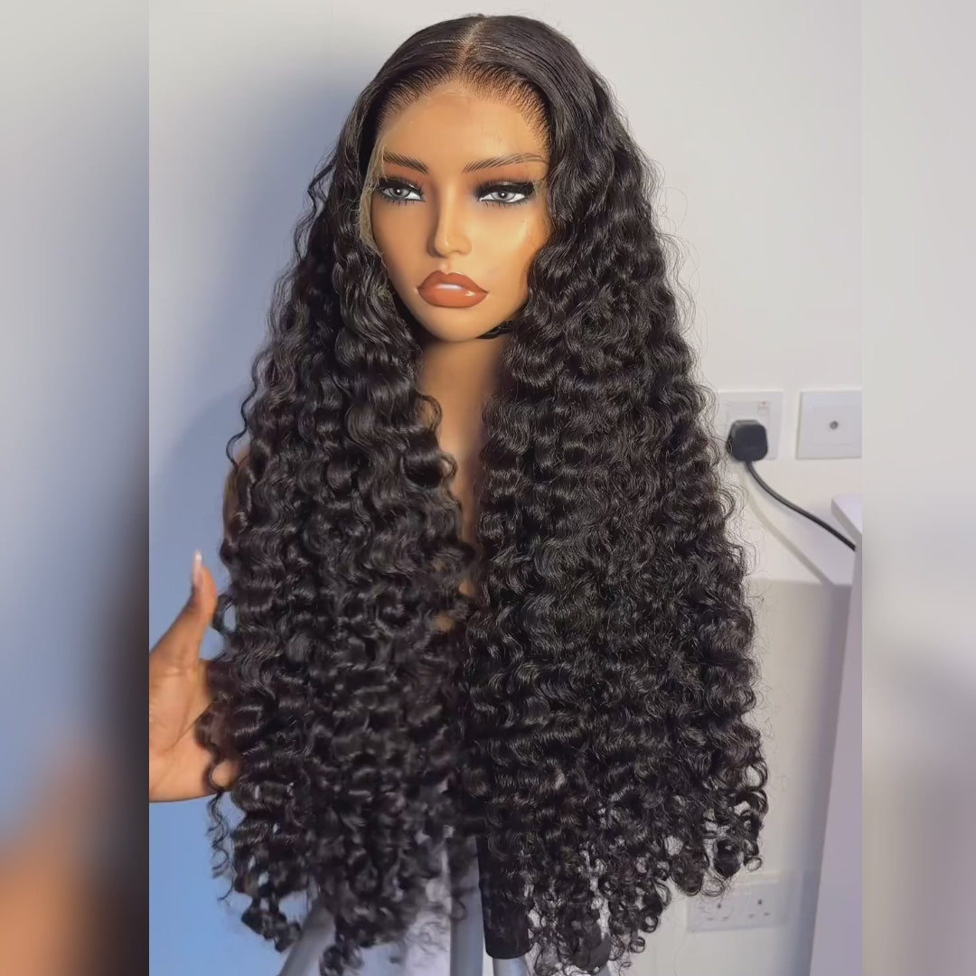 Glueless Loose Deep Human Hair Clear Transparent Lace Front/Closure Wig Natural Black  - Amanda Hair