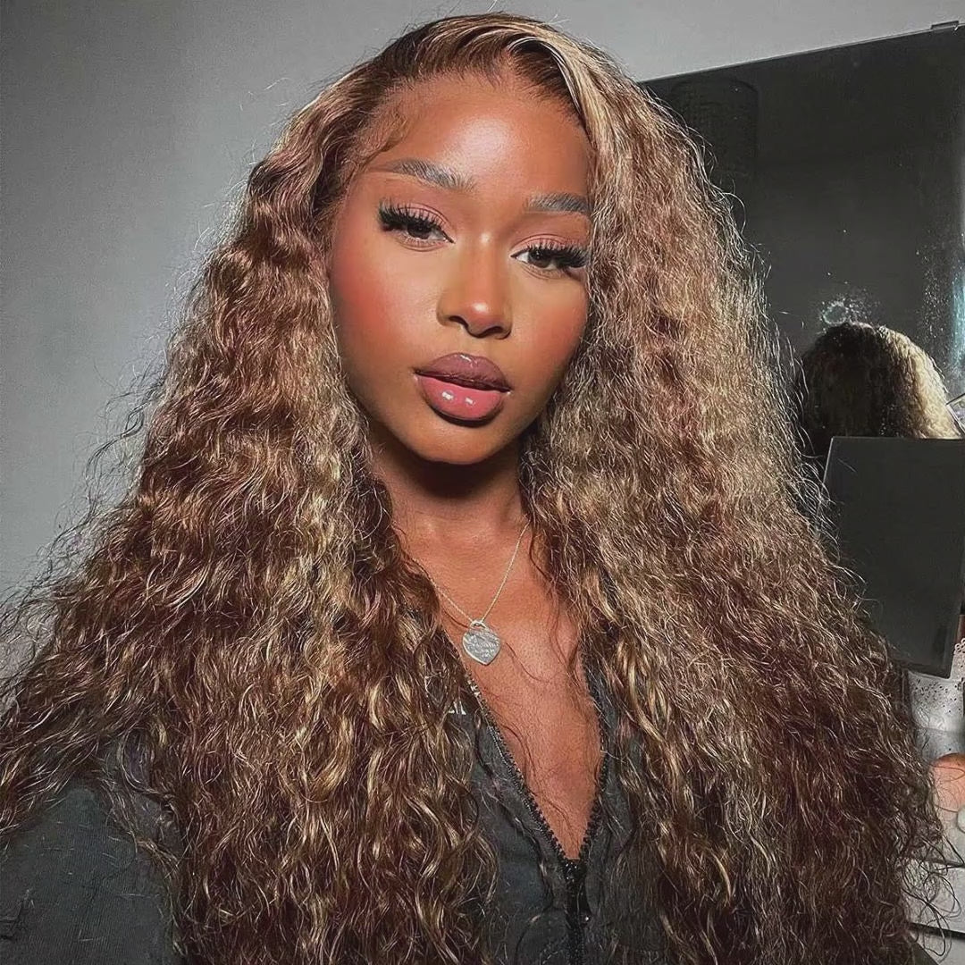 Glueless Highlight Curly Lace Front Human Hair Wig Ombre Blonde Lace Front Wig for Women-Amanda Hair