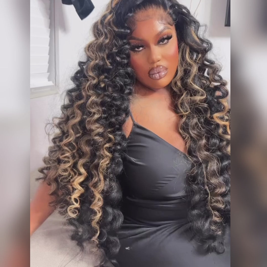 Highlight Blonde Glueless Lace Front Loose Deep Wave Wig Human Hair Pre Plucked Amanda Hair