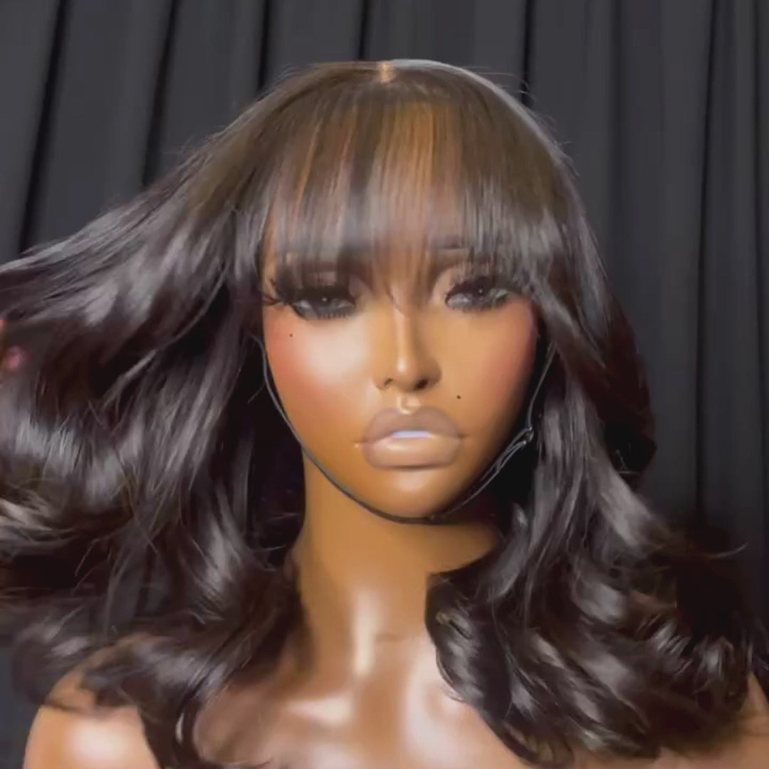 Glueless Loose Wave Natural Curtain Bangs Hair Clear Transparent Lace Front Wigs For Women-Amanda Hair