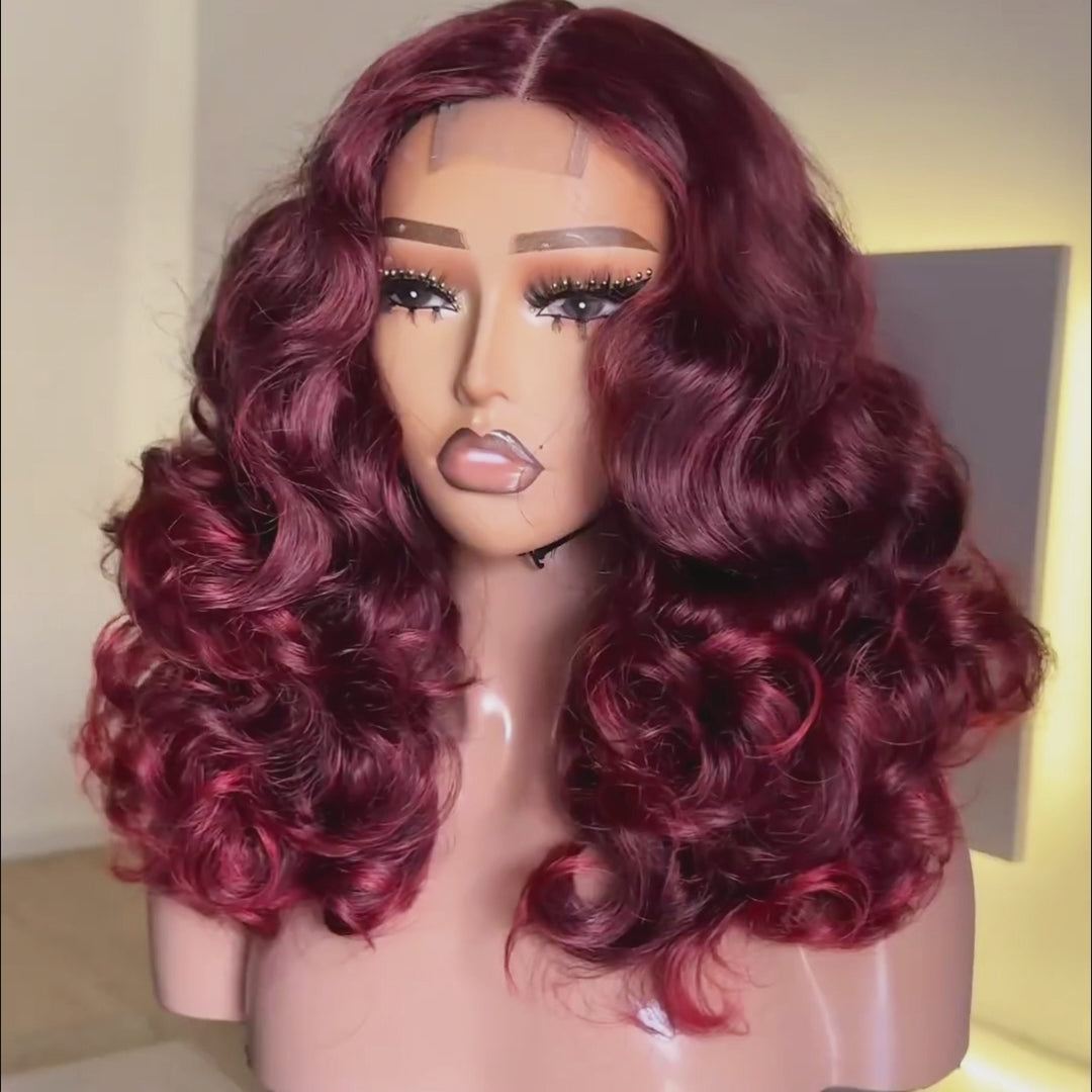 Loose Deep Wave Middle Part Lace Front Wig Human Hair 4*4/13*4 Frontal HD Lace Color Wig Pre Plucked Hairline - Amanda Hair