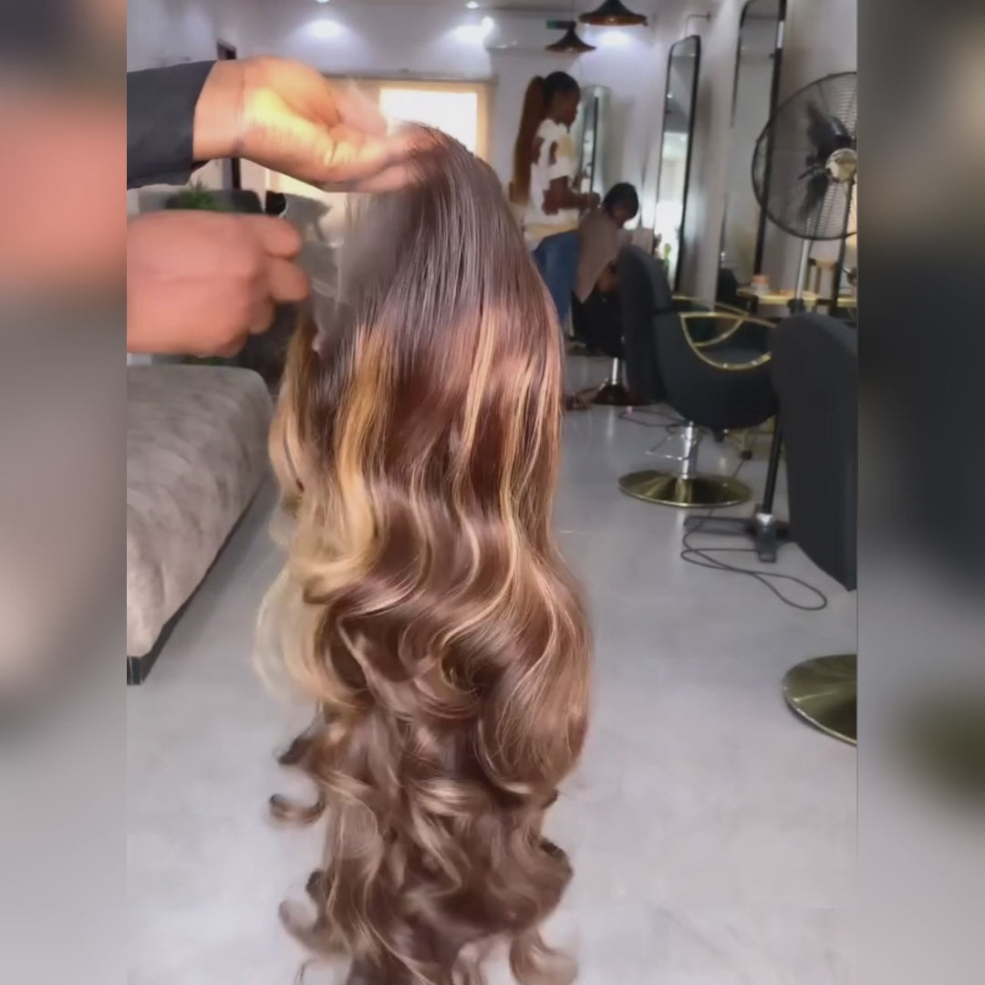 Highlight Honey Blonde Body Wave Brown Clear Transparent Lace Front Ombre Colored Wigs Plucked Virgin Natural 100% Human Hair For Women-Amanda Hair