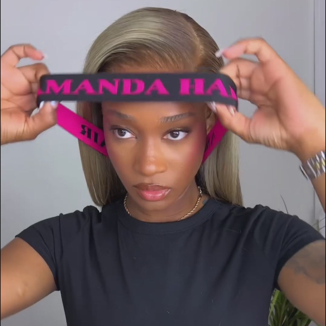 613 # Rubio Brasileño Recto Bob corto Pelucas 150% Densidad Peluca frontal de encaje transparente Pre arrancado Pelucas de encaje sin pegamento-Amanda Hair