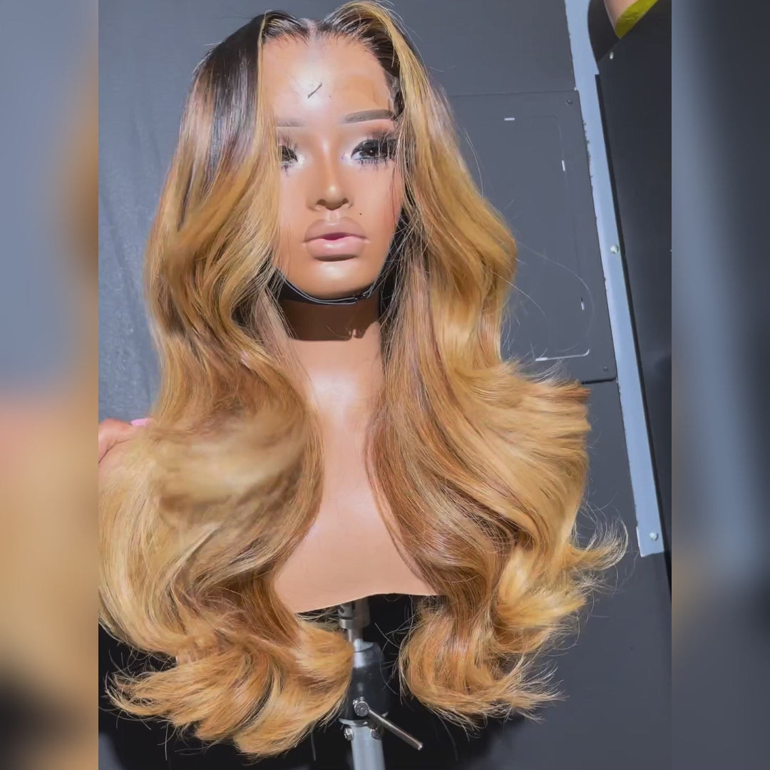 Honey Blonde Mix Light Brown Glueless Body Wave Natural  Human Hair Clear Transparent Lace Front Wigs For Women-Amanda Hair