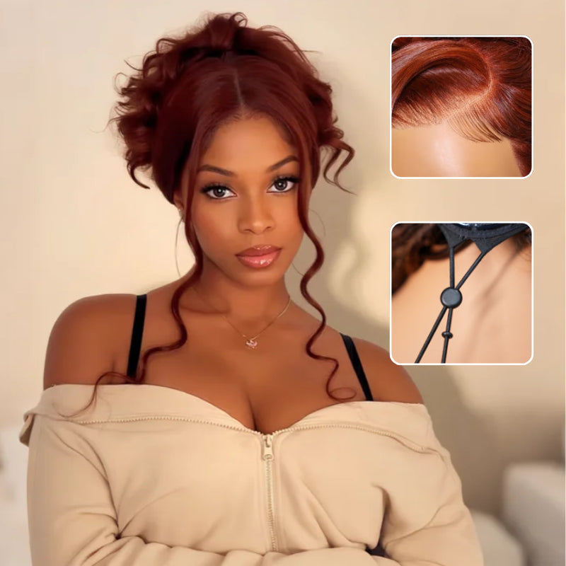 Glueless Body Wave Reddish Brown HD Transparent Lace 6x4 Lace closure /13x4 Lace Frontal Wig For Women