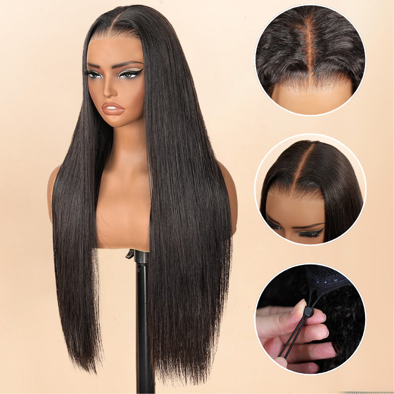 300% Density Long Straight Pre Everything Lace Wig New No Slip Silky Put On & Go Human Hair Wigs with Invisible Drawstring - Amanda Hairs