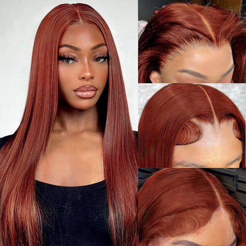 Reddish Brown Straight 13x4 / 13x6 Lace Front Straight Auburn Brown Colored Wig Human Hair-Amanda Hair
