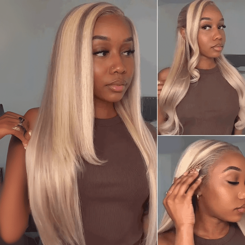 Halloween’s Pick | Blonde Highlight Champagne Color 13x4 HD Transparent Lace 613 Body Wave / Straight Human Hair Wigs 180% Density